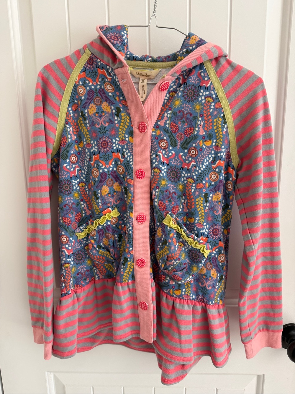 Matilda Jane Girls' Multicolor Hooded Button-Front jacket- Pink & Blue size 12